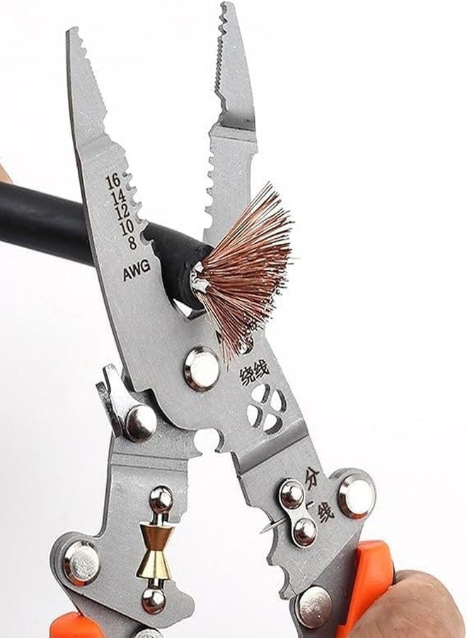 GNEY Multifunction 12 in 1 Foldable Wire Striper Pliers 8.46 Inch - Heavy Duty Wire Cutter, Crimper, Stripping Tool (8-16 AWG) with Folding Handle & Safety Lock for Electricians, DIY & Home Repair - Image 4